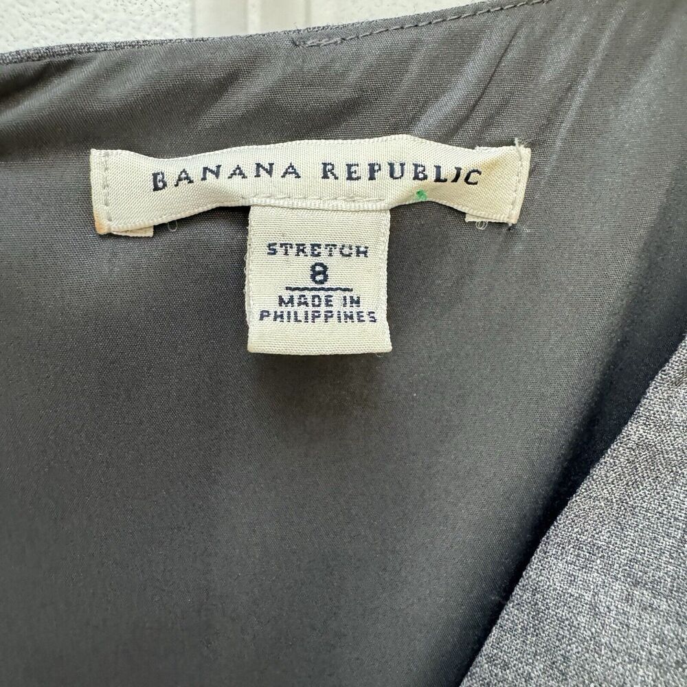 BANANA REPUBLIC Dress Women's Size 8 Charcoal Gray Stretch Light Wool V Neck - Picture 3 of 8